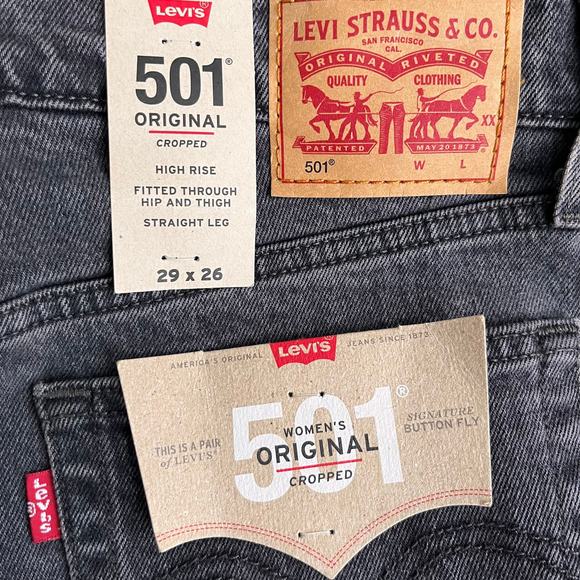 Levis 501 Original Crop Jeans Sz 29x26 Lady Crush Black Straight High Rise - Picture 8 of 12